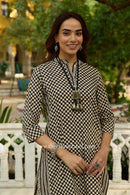 "Noira" Hand Block Printed Bagru Black Cotton kurta