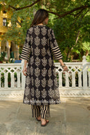 "Antra" Hand Block Printed Black Cotton kurta