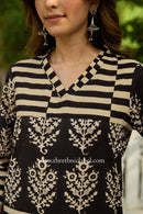 "Antra" Hand Block Printed Black Cotton kurta
