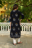 "Rhea" Hand Block Printed Black Cotton kurta