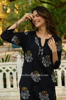 "Rhea" Hand Block Printed Black Cotton kurta