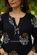 "Rhea" Hand Block Printed Black Cotton kurta