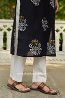 "Rhea" Hand Block Printed Black Cotton kurta