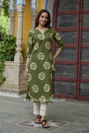 "Reena" Embroidered Green Cotton kurta