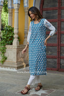 Shaanvi Hand Block Printed Blue Cotton kurta