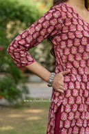 Arjahi Hand Block Printed Maroon Cotton kurta