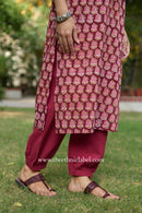 Arjahi Hand Block Printed Maroon Cotton kurta