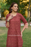 Riva Hand Block Printed Maroon Cotton kurta