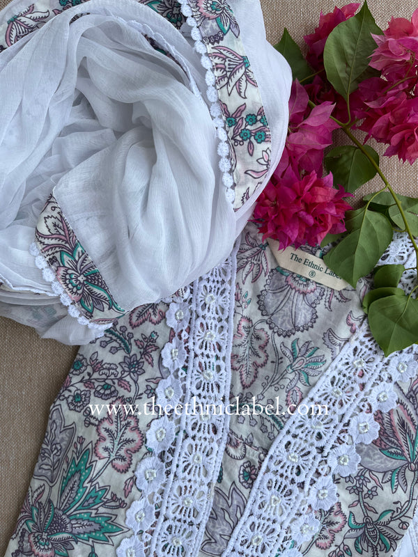 "Jiva' Laced Cotton Kurta Set(3pc)