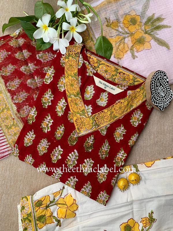 "Yuvani" Cotton Kurta Set with Kota Doria Dupatta(3pc)