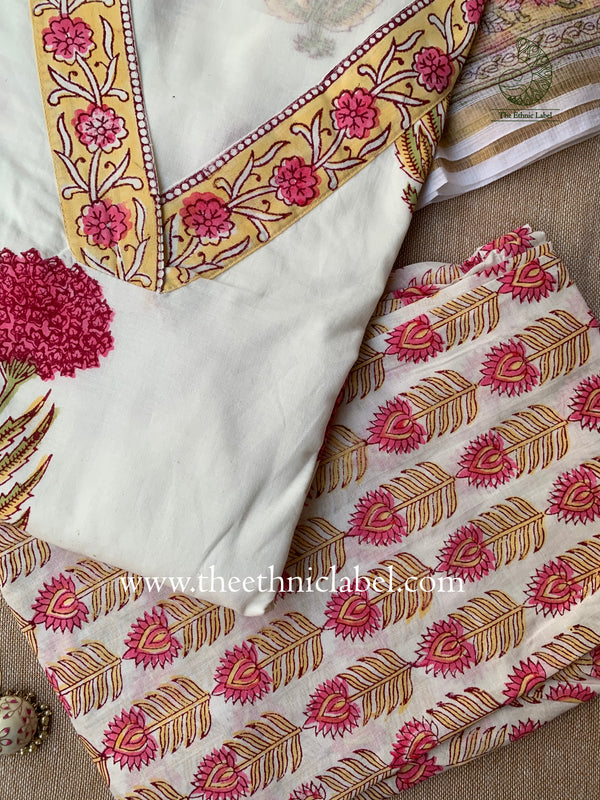 "Ayesha" Cotton Kurta Set with Kota Doria Dupatta(3pc)