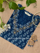 "Ahilya" Hand Embroidered Block Printed Cotton kurta - L