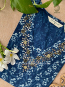 "Ahilya" Hand Embroidered Block Printed Cotton kurta - L