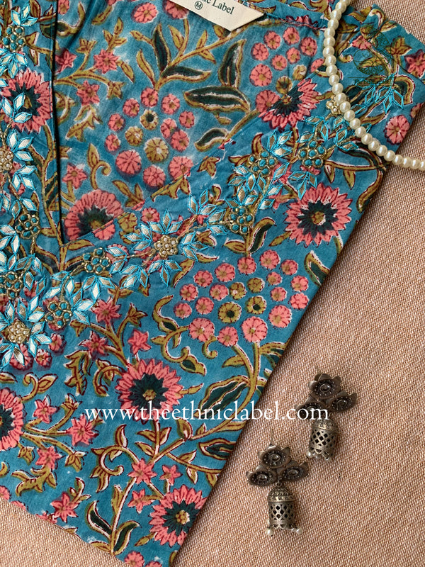 "Nirwana" Hand Embroidered Block Printed Cotton kurta