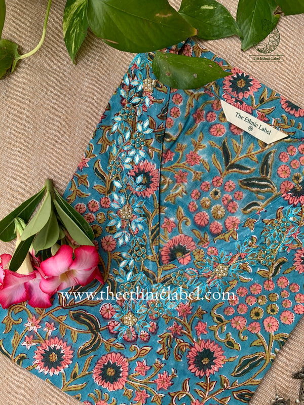 "Nirwana" Hand Embroidered Block Printed Cotton kurta