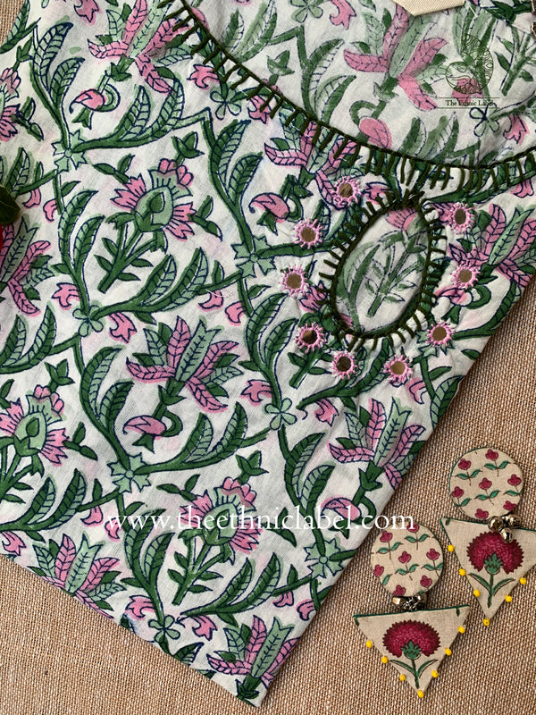 "Sayara" Embroidered Hand Block Printed Cotton kurta