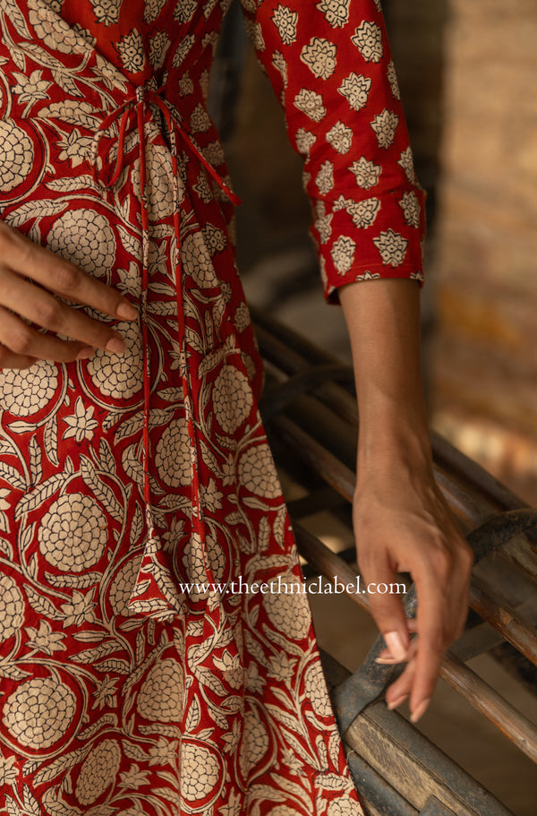 "Tahaa" Cotton Hand Block Printed Angrakha Dress