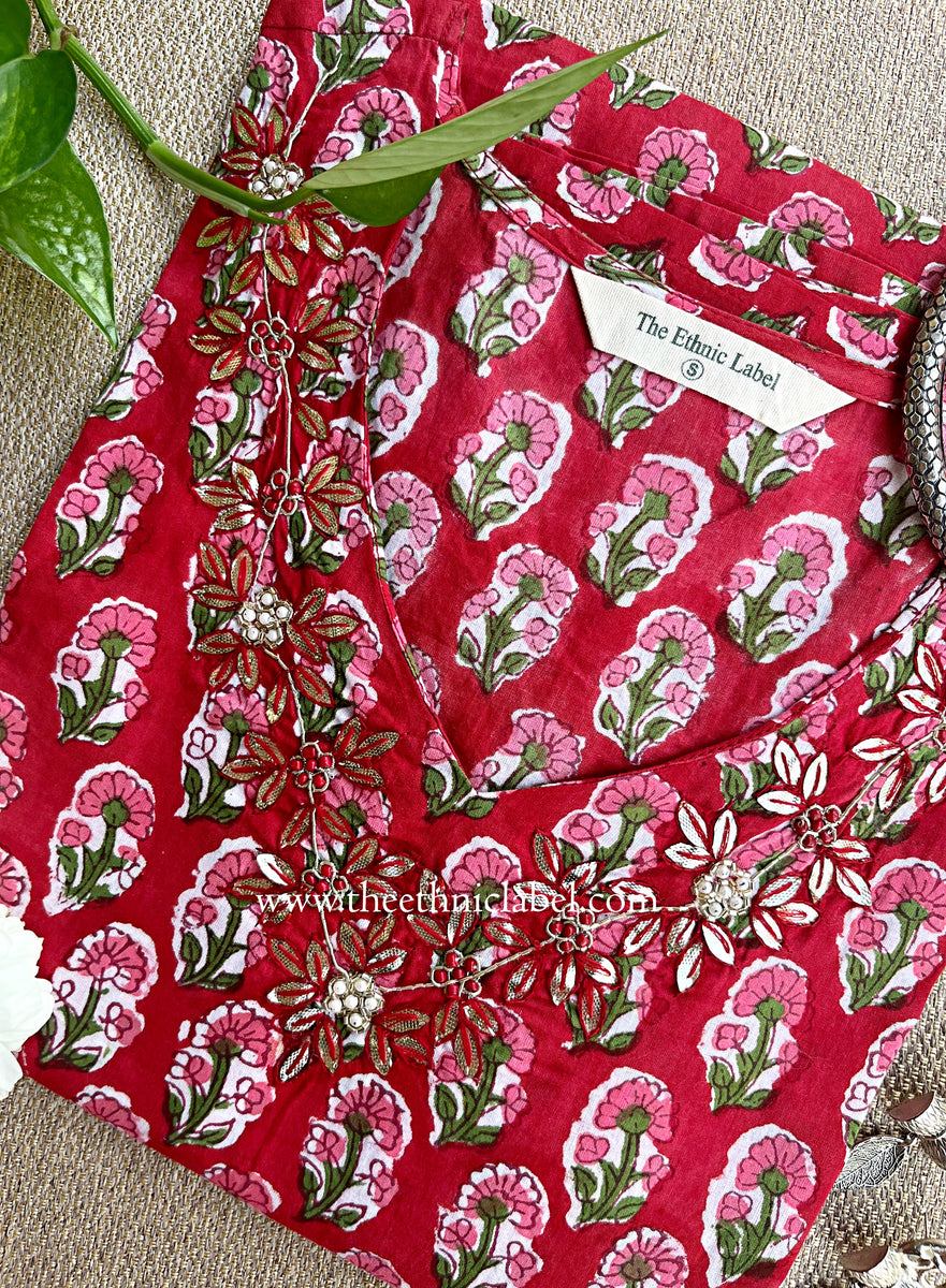 Stone Print With Embroidered kurtas