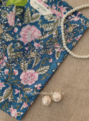 "Tarz" Hand Embroidered Block Printed Blue Cotton kurta