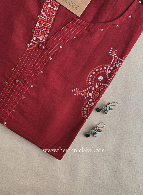 "Sutika" Bandhani Buttoned Cotton Kurta