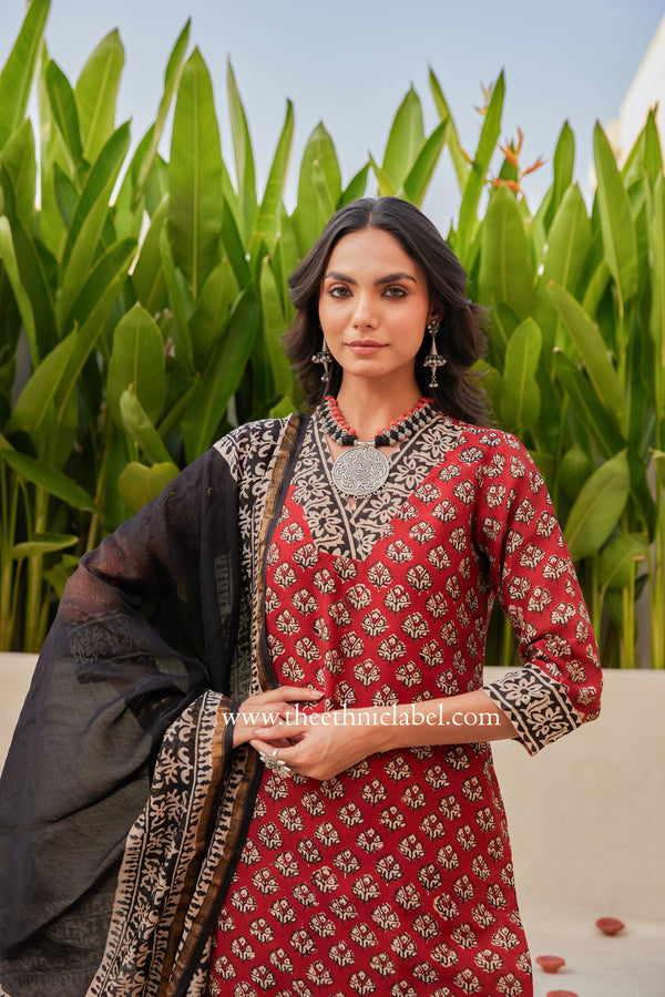 "Saarang" Bagru Hand Block Printed Chanderi Suit Set(3pc)