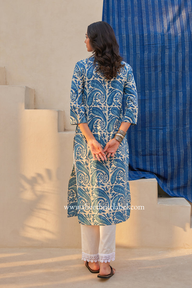NEEL PUSHP – INDIGO BLOOM HAND BLOCK KURTI SET main image 1