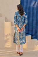 "Neel" Indigo Hand Block Printed Cotton Kurta