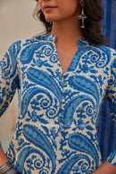 "Neel" Indigo Hand Block Printed Cotton Kurta