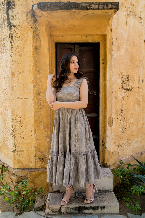 Hand block printed striped dress