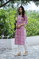 "Aina" Purple Laced Cotton Kurta