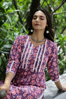 "Aina" Purple Laced Cotton Kurta