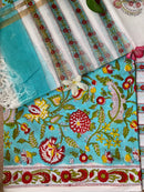 Blue Floral Unstitched Suit Set with Doria Dupatta