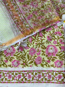Yellow-Pink Floral Unstitched Suit Set with Doria Dupatta