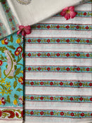Blue Floral Unstitched Suit Set with Doria Dupatta