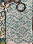 Sea green-White Jaal Floral Unstitched Suit Set with Doria Dupatta