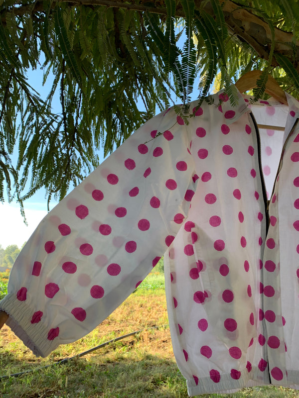 White Polka Dot Bomber Jacket