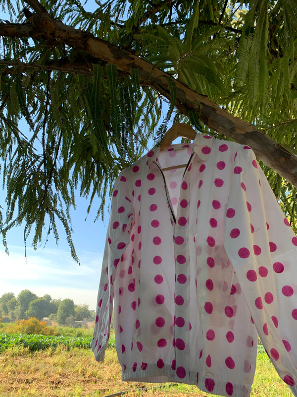 White Polka Dot Bomber Jacket