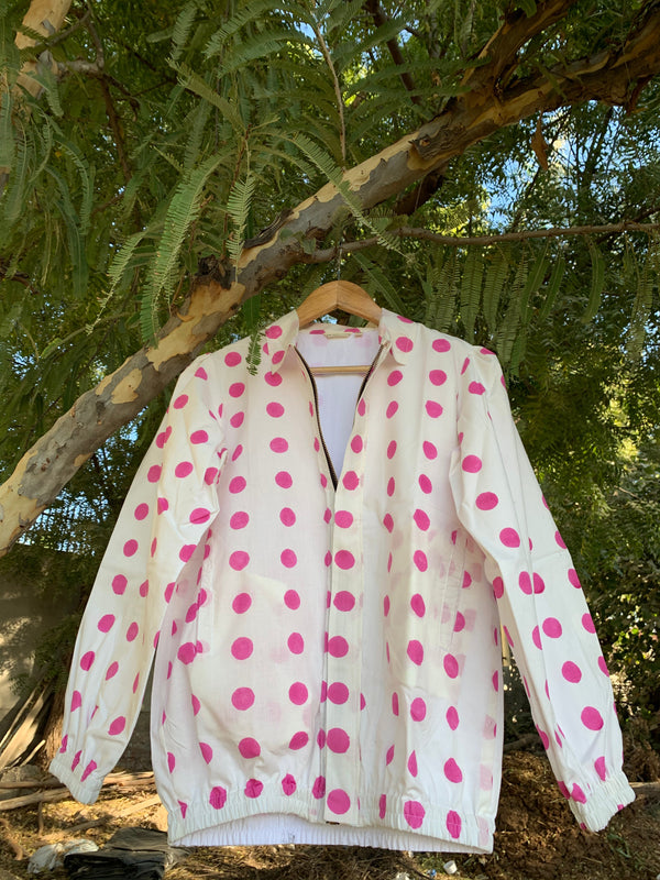 White Polka Dot Bomber Jacket