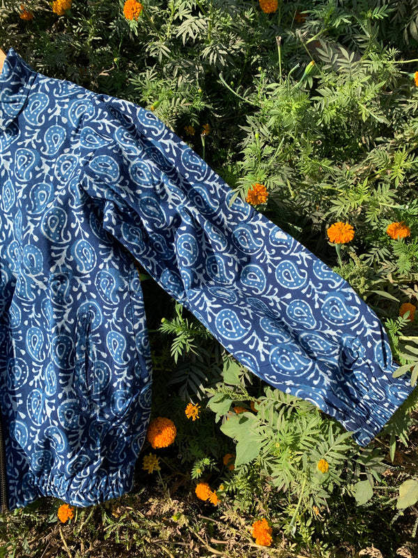 Indigo Boota pattern Bomber Jacket