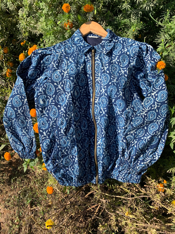 Indigo Boota pattern Bomber Jacket