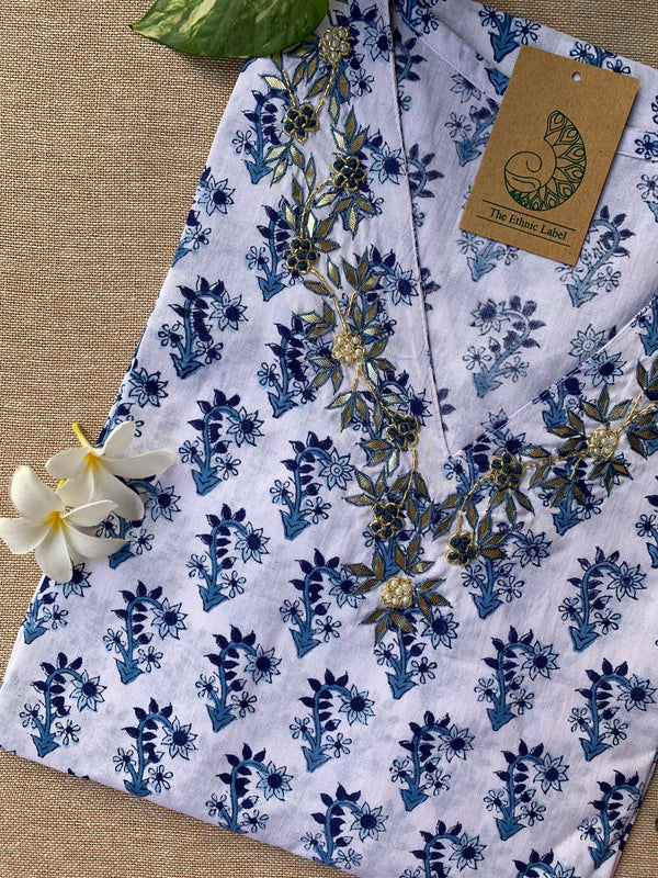 "Pari" Hand Work Embellished Cotton kurta - M