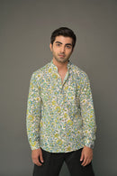 White green madarin collared floral shirt