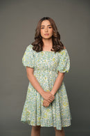 White Floral 'Fairytale' Hand Block Printed Cotton Dress