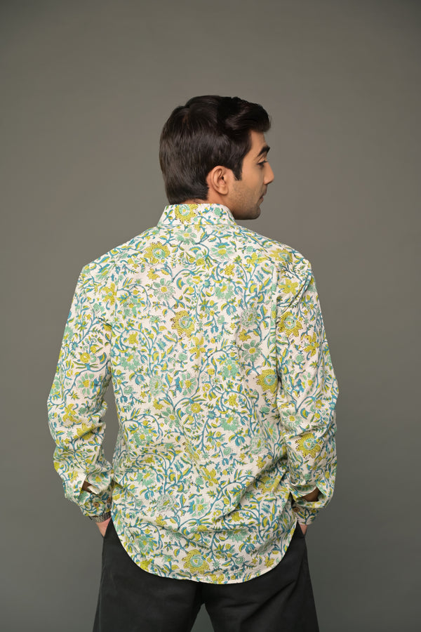 White Green Jaal Floral Shirt