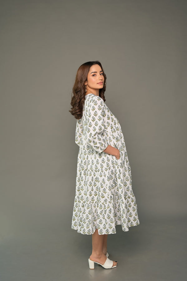 White Floral ‘Bewildering’ Printed Cotton Dress