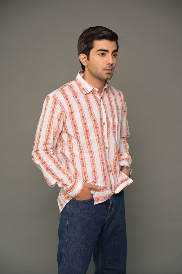 Orange Striped Cotton Shirt