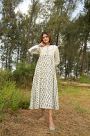 White 'Wonder' Hand Block Printed Cotton Dress - XL