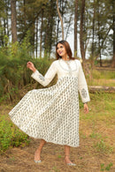 White 'Wonder' Hand Block Printed Cotton Dress - XL