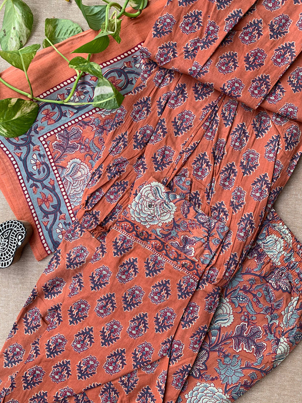 "Nithya" Hand Block Printed Cotton Kurta Set(3pc)