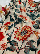 Cream Floral Bird Cotton Kurta
